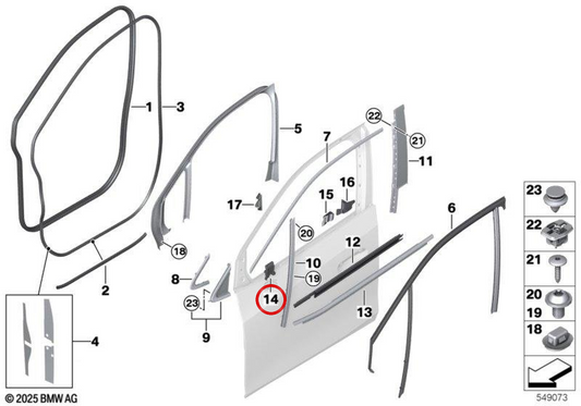 Guide de fenêtre avant frontal droit pour la série BMW 2 U06 (OEM 51338496398). BMW d'origine