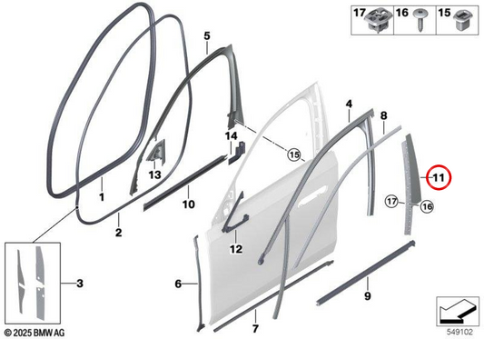 Pilar B molding left front door OEM 51339447519 for BMW G70. Original BMW.