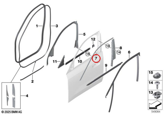 Mouillage de la porte d'entrée gauche OEM 51339451551 pour BMW U11, U12. BMW d'origine.