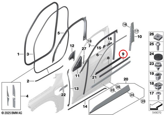 External cover of the left front door OEM 51339881629 for BMW G09. Original BMW.