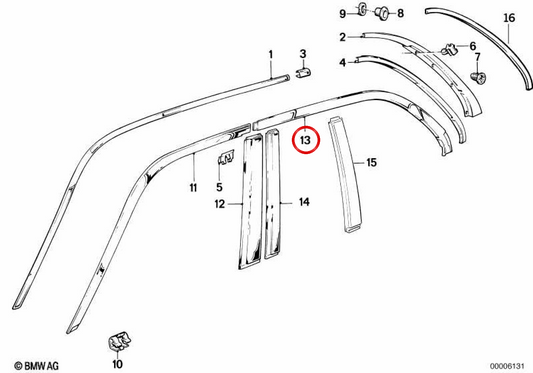 Moldagem direita OEM 51341947214 para BMW E30. BMW genuíno.