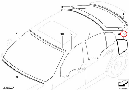 Sigillo posteriore sinistro OEM 51347060219 per BMW E90, E91. BMW originale.