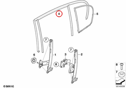 Finestra della porta posteriore destra 5134706616 per BMW E87. BMW originale.