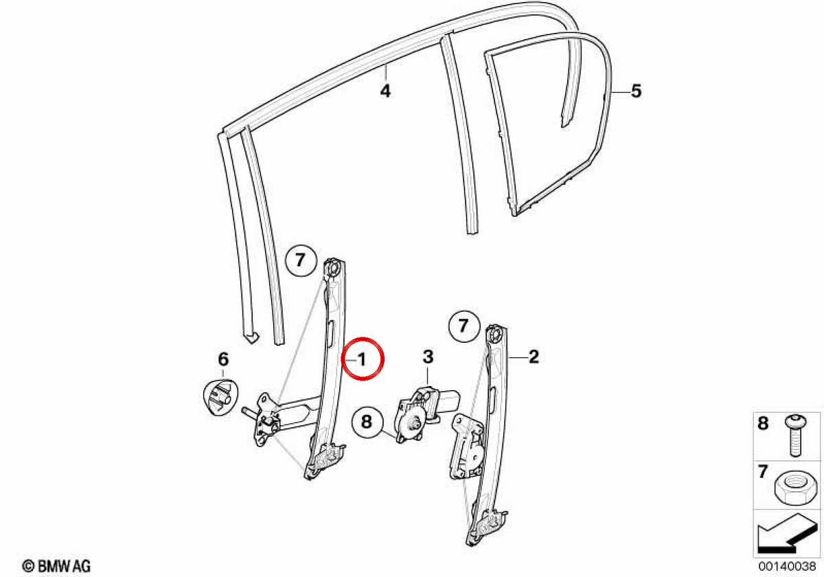 Left rear windows OEM 51347067799 for BMW E87. Original BMW.