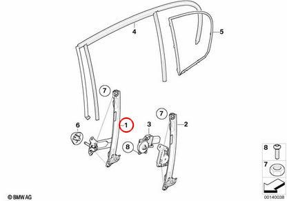 Left rear windows OEM 51347067799 for BMW E87. Original BMW.