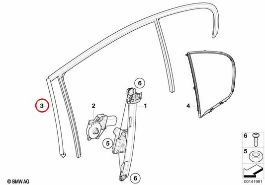 OEM 5134719969 Linkes hinteres Türfenster für BMW E91. Original BMW.