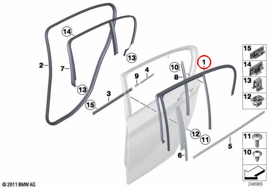 Fenêtre de porte arrière droite 51347376388 pour BMW F20, F21. BMW d'origine.