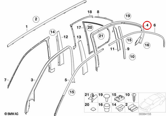 Right rear door cover with OEM switch 51348203832 for BMW E39. Original BMW.