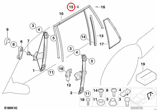 Vedação da porta traseira esquerda OEM 51348248627 para BMW E46. BMW genuíno.