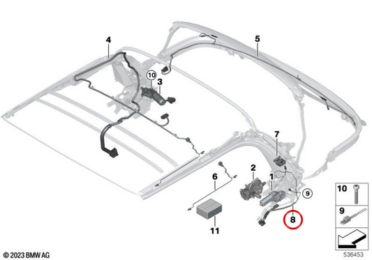 Set cavi di trazione capote sinistro OEM 51349465452 per MINI Cabrio F57, F57 LCI, F57 BEV, F67. Originale MINI.
