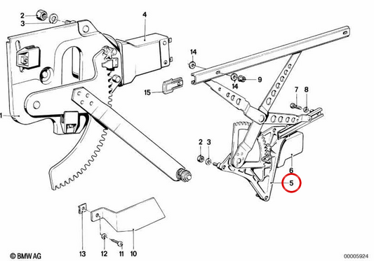 Elevalunas eléctrico trasero derecho OEM 51351868192 para BMW E23. Original BMW.
