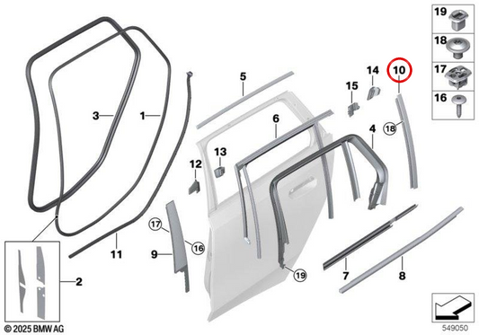 Panneau de guidage de fenêtre gauche OEM 51355A05907 pour BMW Série 5 G61, G99. Véritable BMW.