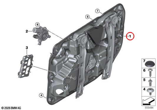 OEM 5135A36297 Prise en charge de la porte arrière gauche pour BMW G70. BMW d'origine.