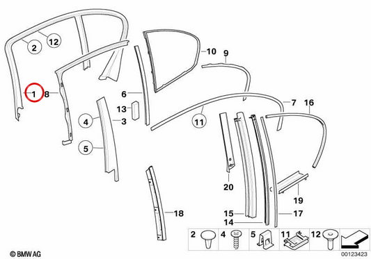 Porta posteriore destra Marca OEM 51357059514 per BMW 5 Series (G30, G31) e 6 serie (G32). BMW originale.