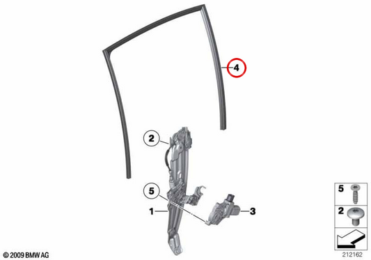 OEM 51357182297 left back door guide for BMW F10, F11. Original BMW.