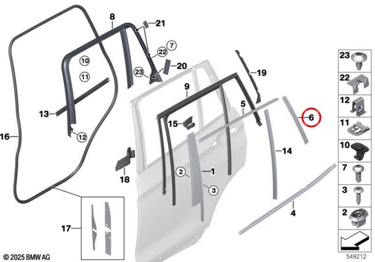 Pilar C Moulage de porte arrière droite OEM 51357205764 pour BMW F25. BMW d'origine.