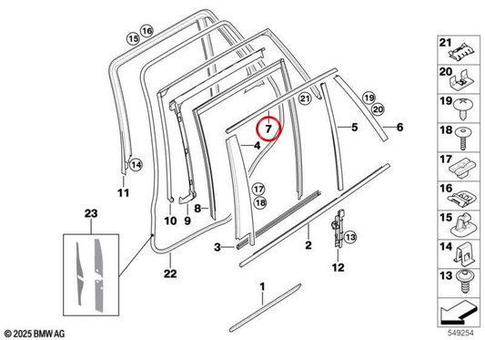 Moulage supérieur de la fenêtre de la porte arrière droite OEM 51357209144 pour BMW E70, E71. BMW d'origine.