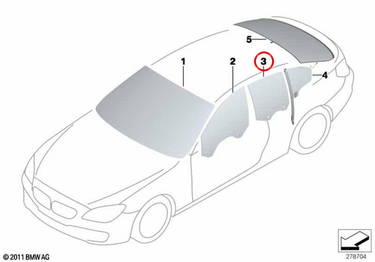 Ventanilla lateral verde trasera derecha OEM 51357276970 para BMW Serie 6 Gran Coupé F06, F06 LCI. Original BMW.