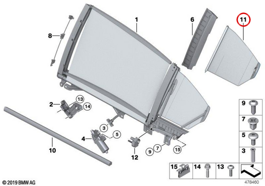 Curtinilla Parasol ha lasciato la finestra triangolare 51357304345 per BMW F01, F02, F04. BMW originale.