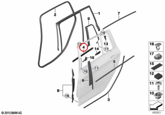 Links hintere Tür Innenkanaldichtung für BMW 2 F46 -Serie, F46N (OEM 51357316787). Original BMW