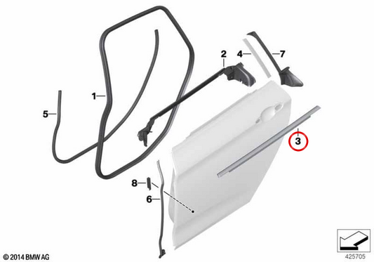 Outdoor -Abdeckung der linken Hintertür OEM 51357332519 für BMW F36. Original BMW.