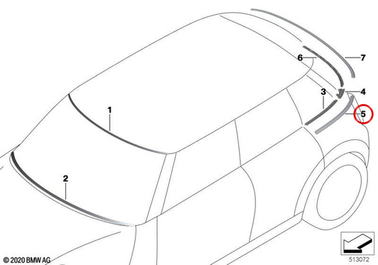 Bande de garniture de paroi latérale arrière gauche OEM 51357356299 pour MINI Cabrio F57, F57 LCI. MINI d'origine.