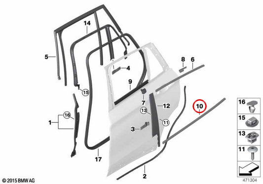 Cubierta exterior del marco de la puerta trasera izquierda OEM 51357362233 para BMW F48. Original BMW.