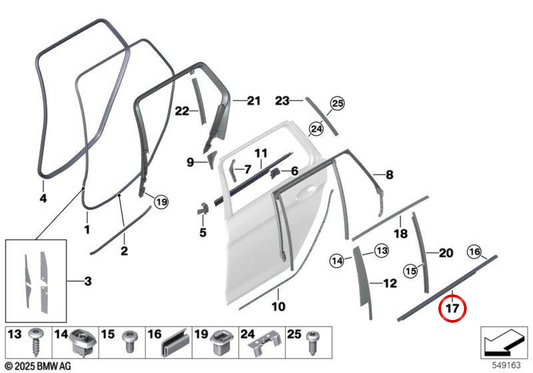 Toit extérieur du cadre de la porte arrière droite OEM 51357381280 pour BMW G31. BMW d'origine.