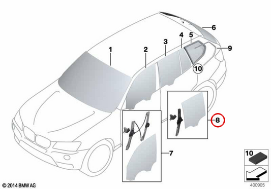 Mecanismo da janela traseira OEM 51357382139 para BMW F25. BMW genuíno.