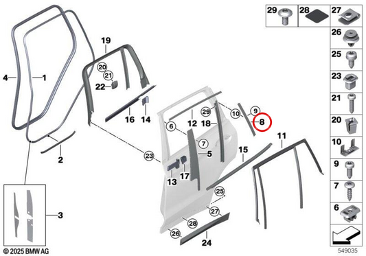Porta posteriore PILA C ETRESCIBILE O Porta posteriore DESTRA OEM 51357393442 per BMW G01, G02. BMW originale.