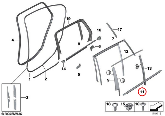 Outside roof of the right back door OEM 51357433986 for BMW G21. Original BMW.