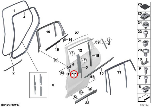 Junta interna da trava traseira direita OEM 51357471516 para BMW G01, G08, F97, G02, F98. BMW genuíno.