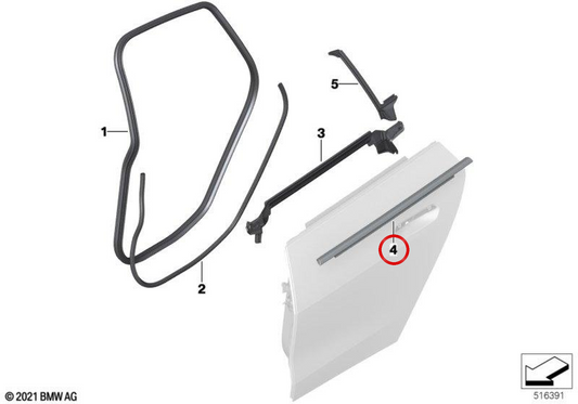 Tampa externa do peitoril da porta traseira direita OEM 51357482968 para BMW G26. BMW genuíno.