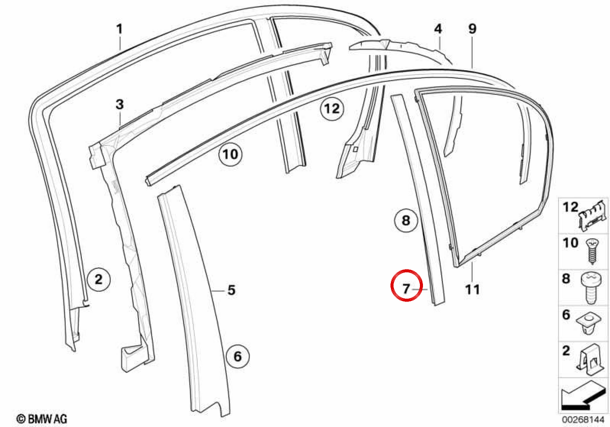 OEM 51357897675 Window Guide Mold for BMW E60, E61. Original BMW.