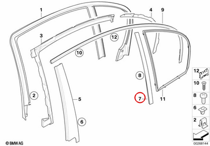 OEM 51357897675 Window Guide Mold for BMW E60, E61. Original BMW.