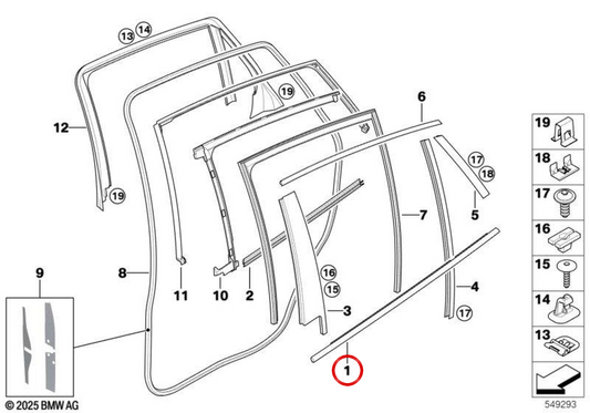 Cubierta exterior de la puerta trasera derecha OEM 51358035598 para BMW E71, E72. Original BMW.