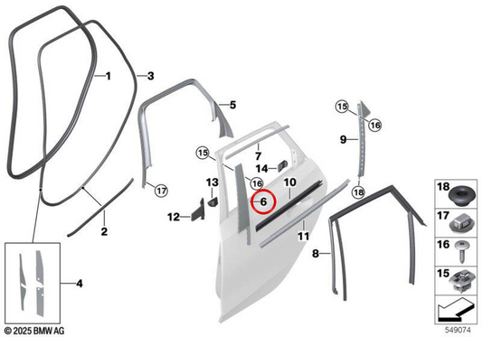 Pilar B Formen linker hintere Tür OEM 51358496323 für BMW U06. Original BMW.