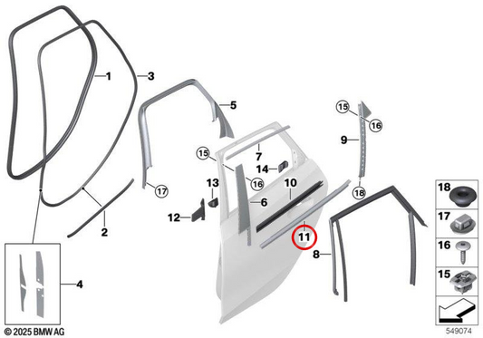 Porta sinistra di stampaggio esterno OEM 51358496343 per BMW U06. BMW originale.