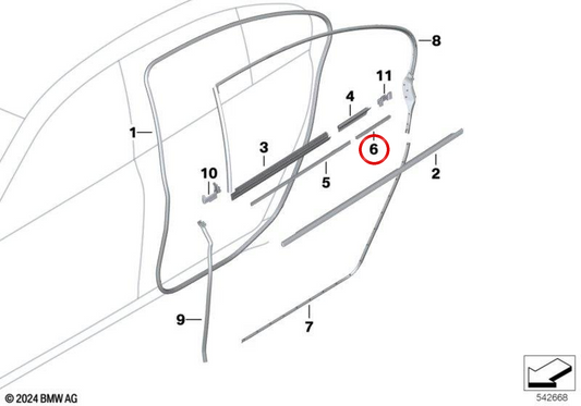 Moldura interna curta esquerda OEM 51359141411 para BMW F01, F02, F04. BMW genuíno.