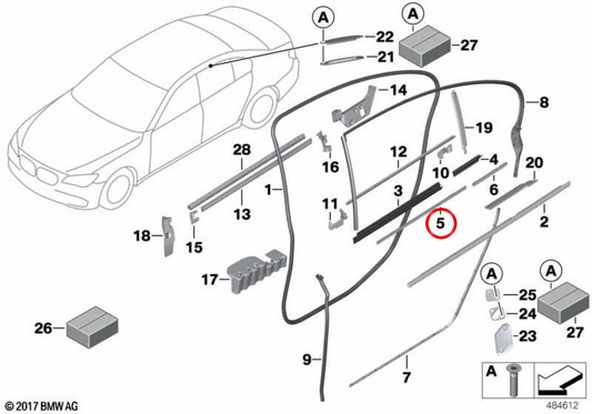 Moule intérieur à longue gauche OEM 51359141413 pour BMW F02, F04. BMW d'origine.