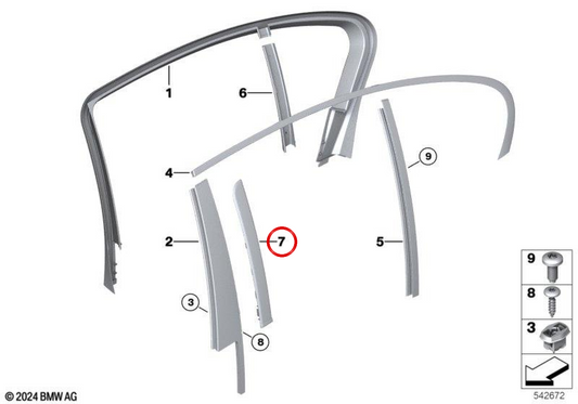 Stampo per esterno anteriore sinistro 51359141423 per BMW F01, F02, F04. BMW originale.