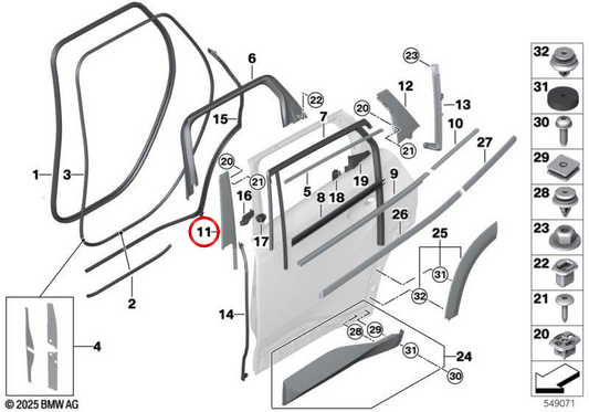 Pilar B molding Right rear door OEM 51359451284 for BMW G09. Original BMW.