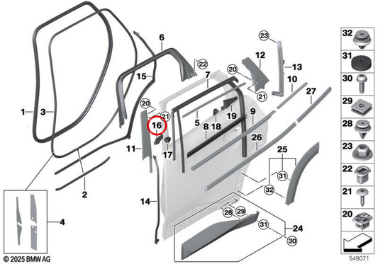 Pilar B Lock Articolazione OEM 51359451290 per BMW G09. BMW originale.