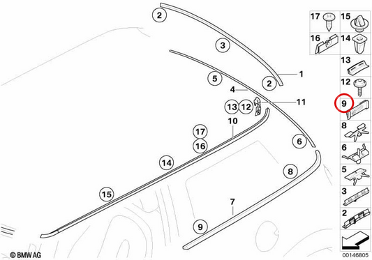 OEM Fixing Clip 51367044615 para Mini R50, R53. Mini original.