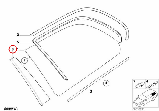 Moldura do pilar traseiro esquerdo OEM 51368189301 para BMW E39. BMW genuíno.