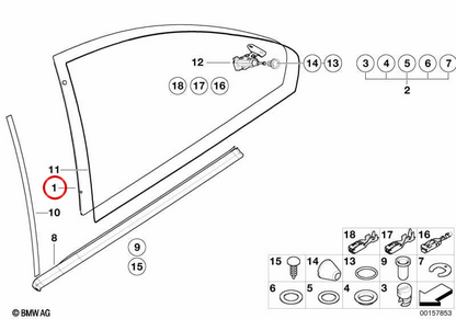 LEFT GREEN AGAINTABLE SIDE WINDOW 51368209403 FOR BMW E46. Original BMW.