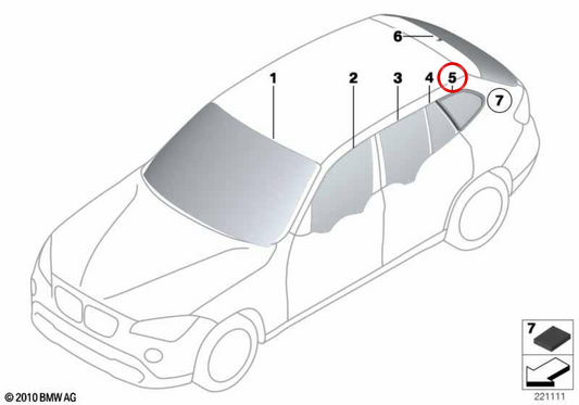 OEM 5137293821 vetro posteriore sinistro per BMW E84. BMW originale.