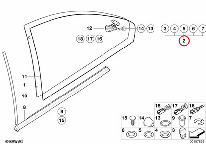 OEM 51377020619 Set di vetro laterale per BMW 3 E46 CI, 318CI ... e altro. BMW originale.