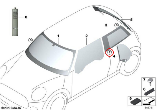 Clip de fixation de vitre latérale OEM 51377336901 pour MINI F54 Clubman, F55, F56, F56 BEV, F65, F66... et plus. Original MINI