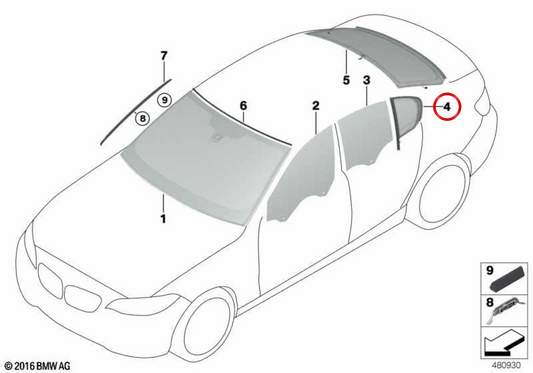 Cristallo fisso laterale porta posteriore destra OEM 51377381812 per BMW Serie 5 G30, G31… e altri. Originale BMW.